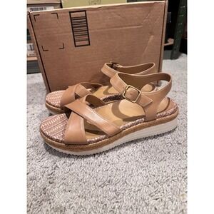 Vionic‎ Platform Sandals Espadrille Ankle Strap Casual Tan Size 10